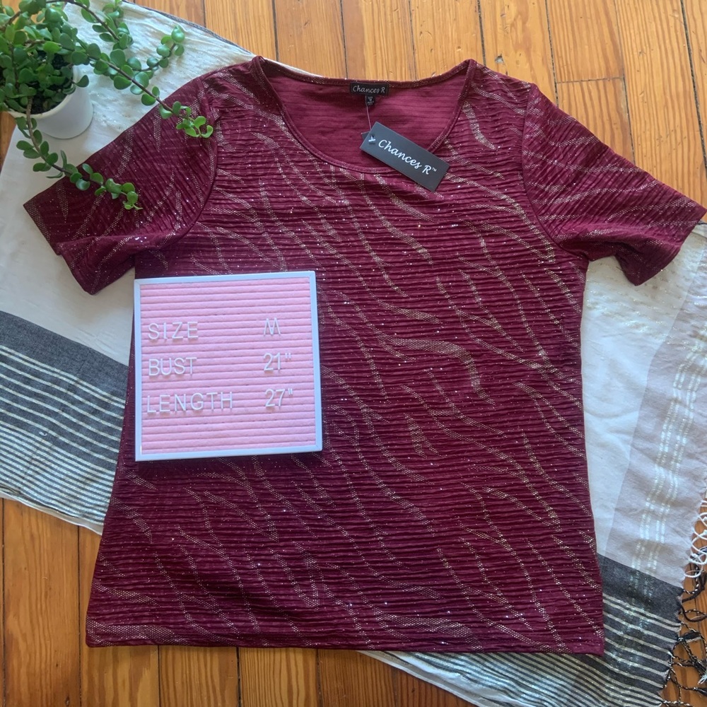 NWT Chances R Red and Gold Sparkle Top